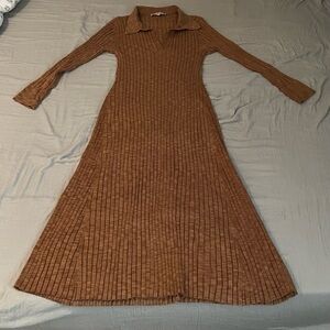 LOFT Brown Ribbed Midi Dress